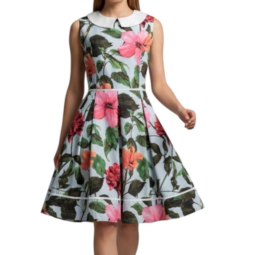 Lindy Bop Molly Sue Blue Floral Rockabilly Swing 50’s Sleeveless Dress 12